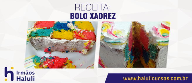 Receita: Bolo Xadrez colorido